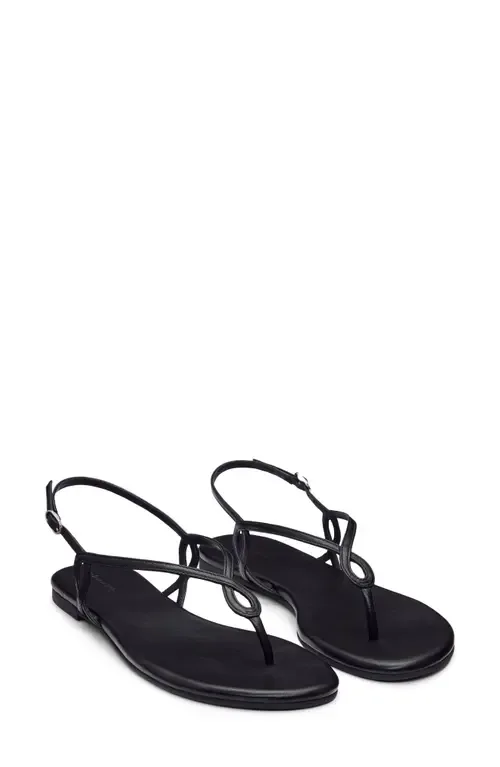 Luna Flat Sandal in Black Leather by Reformation
