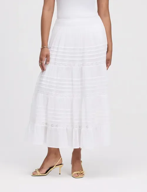 Imani Cotton Tiered Midi Skirt by Finery London