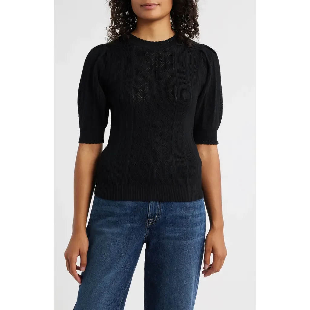 Pointelle Elbow Sleeve Sweater by Wit & Wisdom