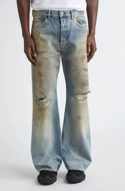 2021 Penicillin Distressed Loose Fit Wide Leg Jeans by Acne Studios