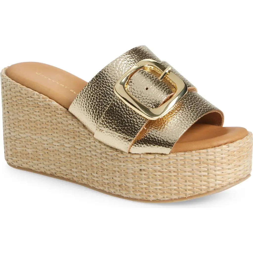 Jana Platform Wedge Slide Sandal in Gold Leather by Chocolat Blu
