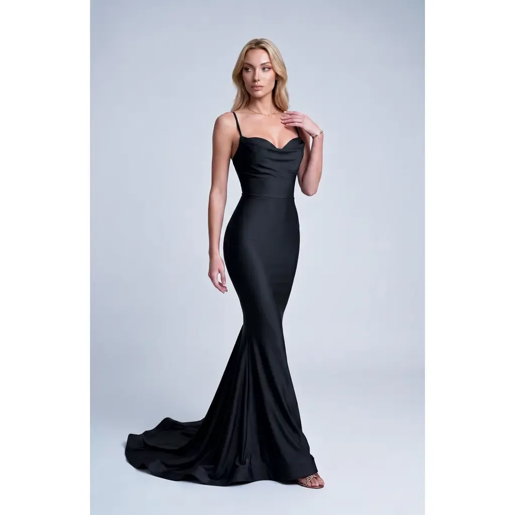 Cowl Neck Lace-Up Open Back Mermaid Gown by Jessica Angel
