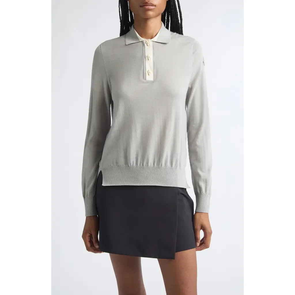 Wool Long Sleeve Polo by Moncler