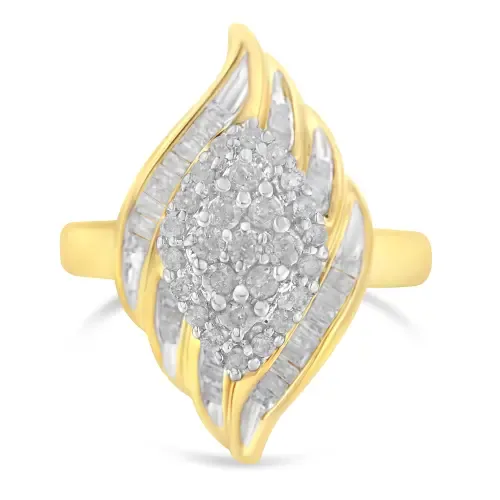 10K Yellow Gold Plated Silver 3/4 Cttw Diamond Cocktail Ring