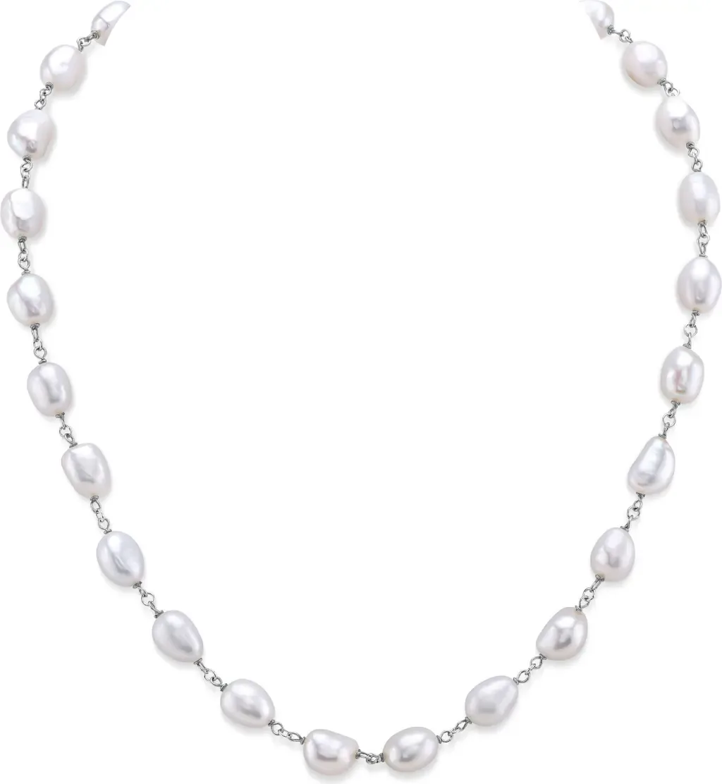 White Freshwater Baroque Pearl Gemma Necklace in Sterling Silver