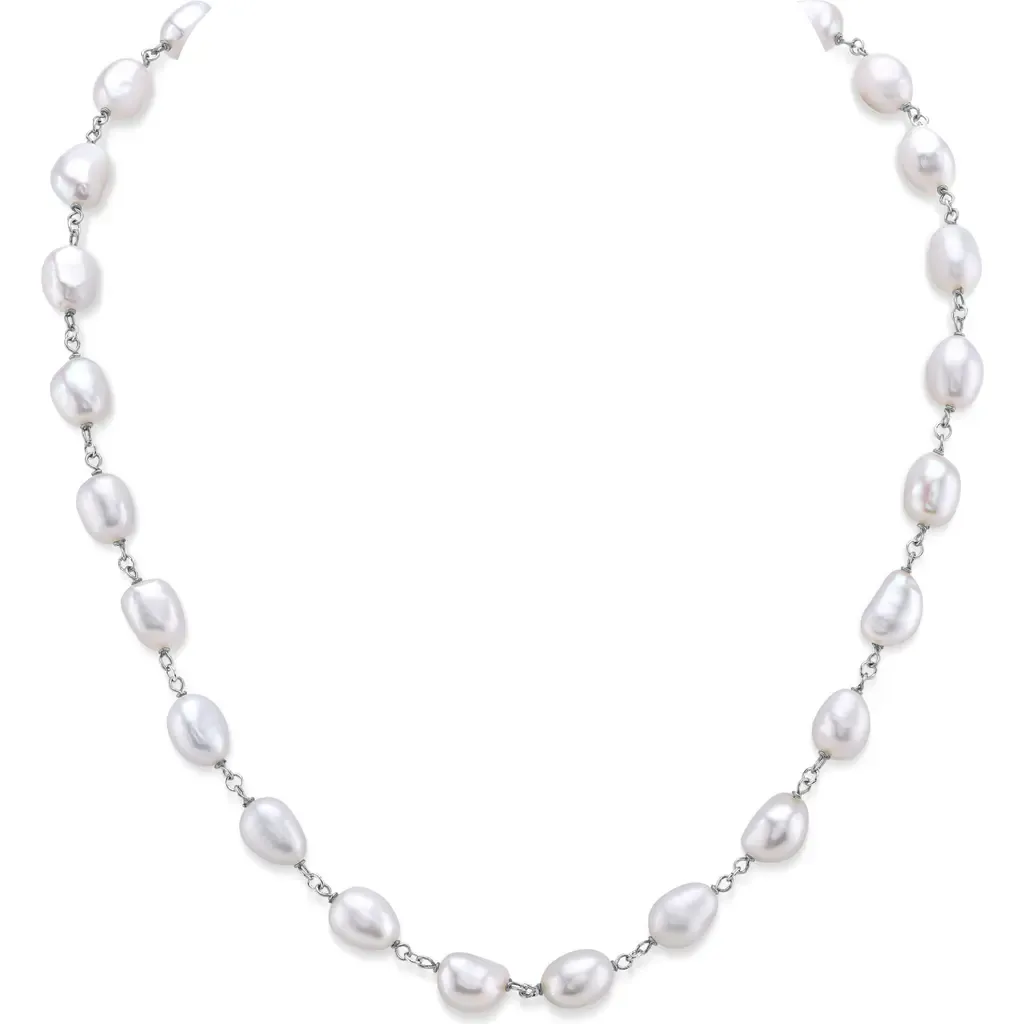 White Freshwater Baroque Pearl Gemma Necklace in Sterling Silver by The Pearl Source