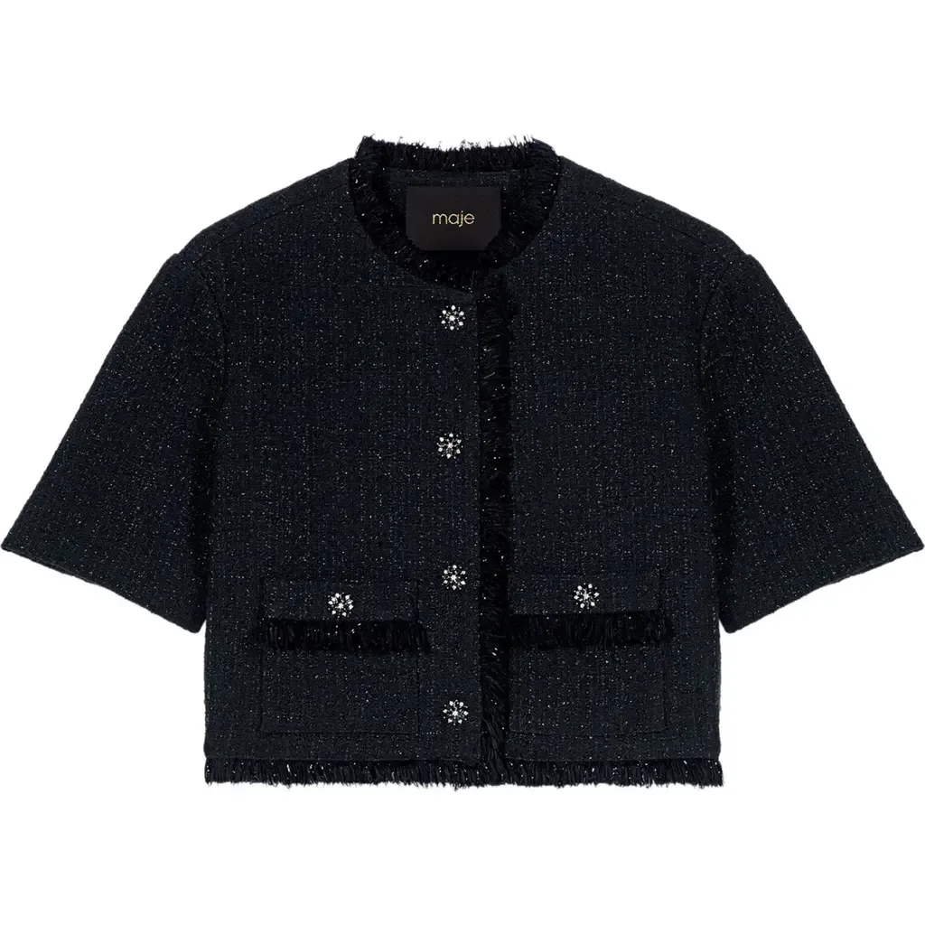 Short Shiny Tweed Jacket by maje