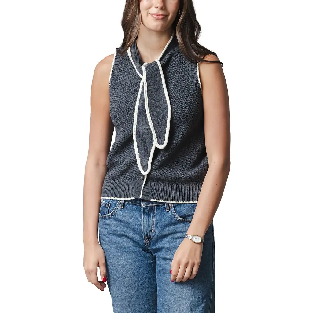 Organic Tie-Neck Button Front Sweater Tank by Hope & Henry