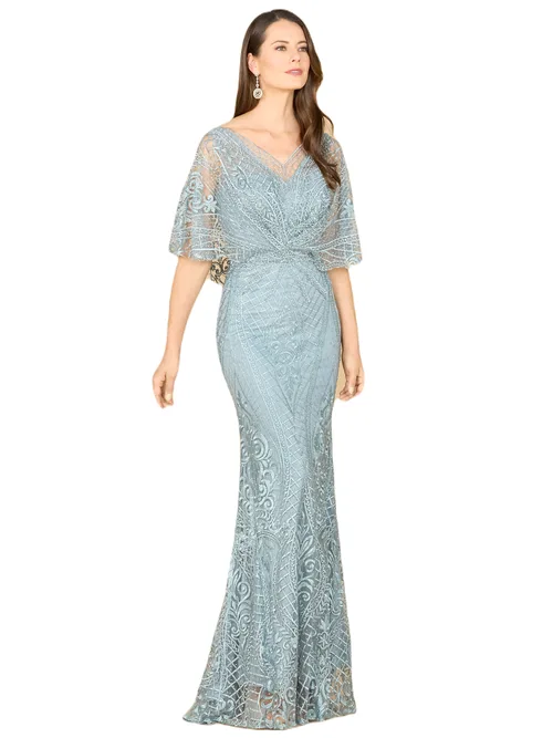 Cape Sleeve Mermaid Gown by LARA New York