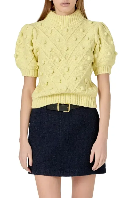 Pompom Puff Sleeve Sweater by English Factory
