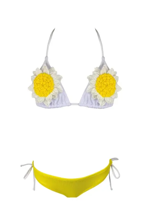 3D Daisy Crochet Triangle Two-Piece Bikini by NESSI BYRD