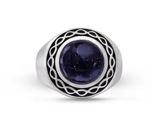 Blue Sand Stone Sterling Silver Signet Ring by LuvMyJewelry