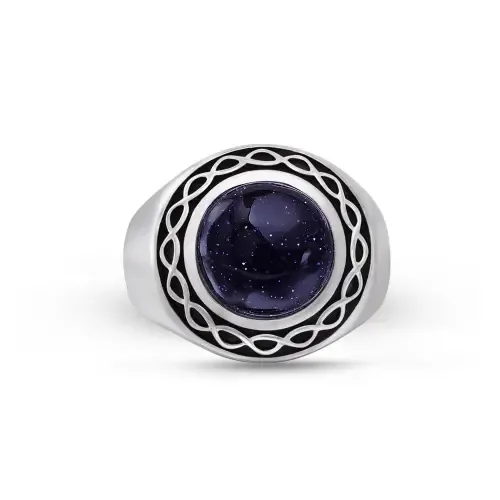 Blue Sand Stone Sterling Silver Signet Ring by LuvMyJewelry