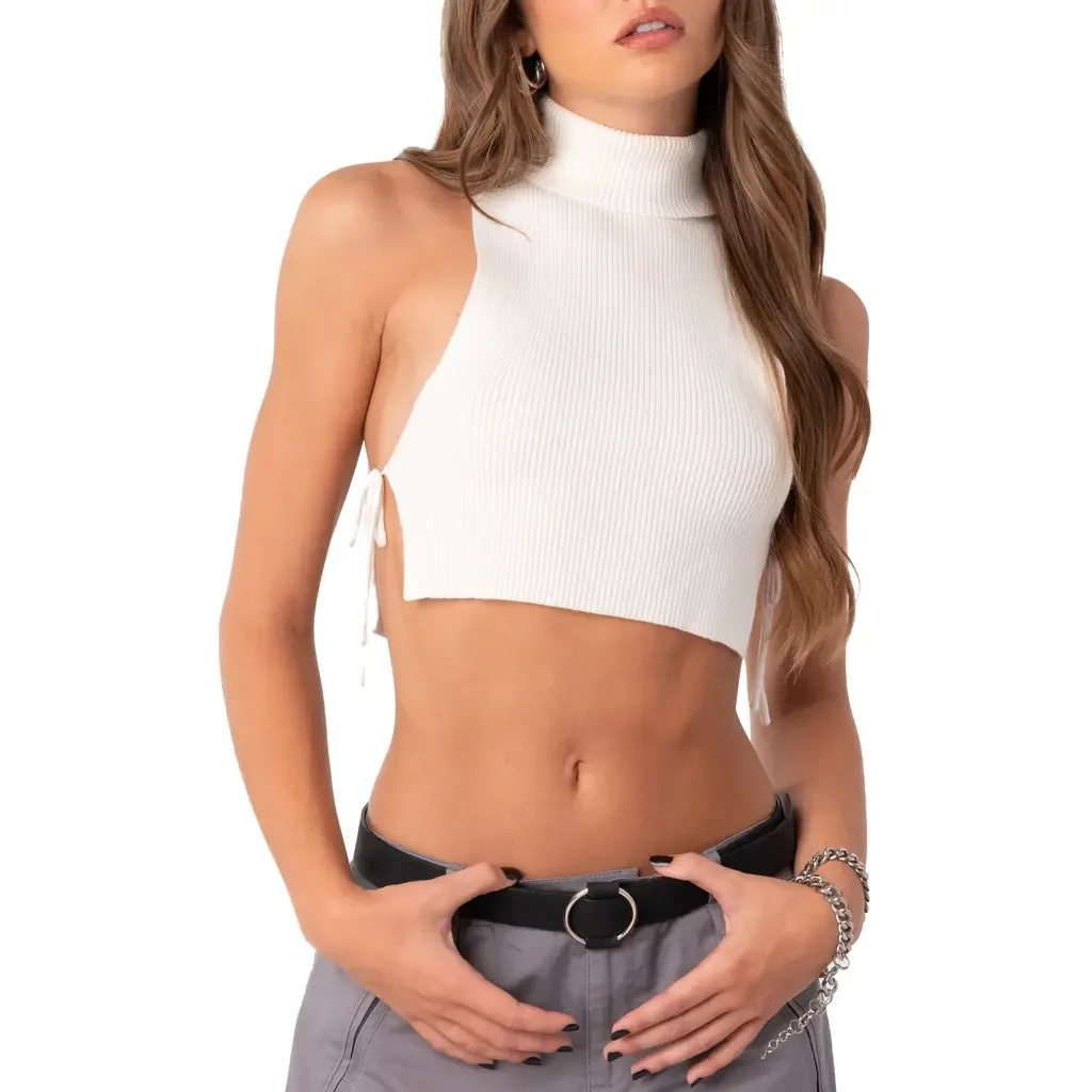 Sleeveless Crop Rib Turtleneck Sweater by EDIKTED