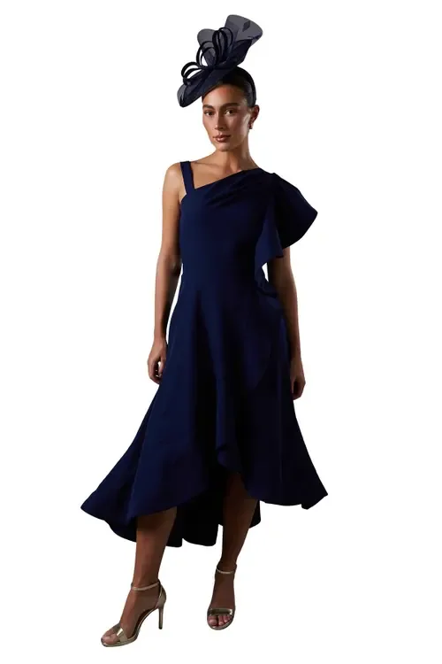 One Shoulder Crepe Ruffle Midi Dress by Coast