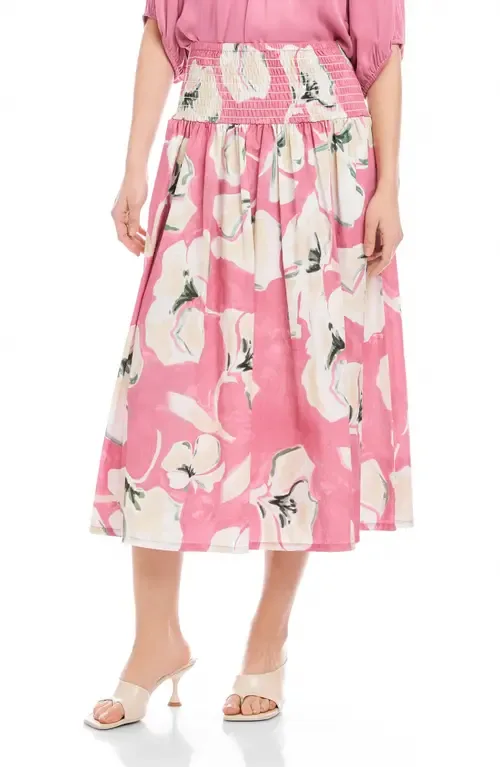 Rhea Floral Cotton Smocked Waist Midi Skirt by FIFTEEN TWENTY