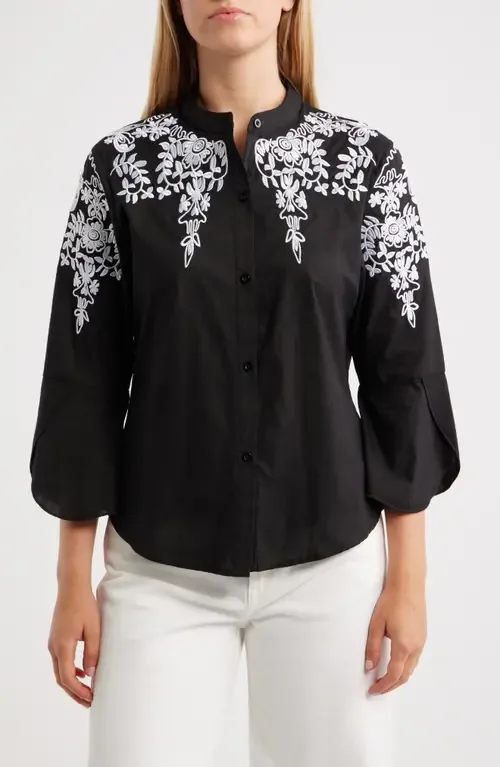 Veronique Embroidered Cotton Button-Up Shirt by NIKKI LUND