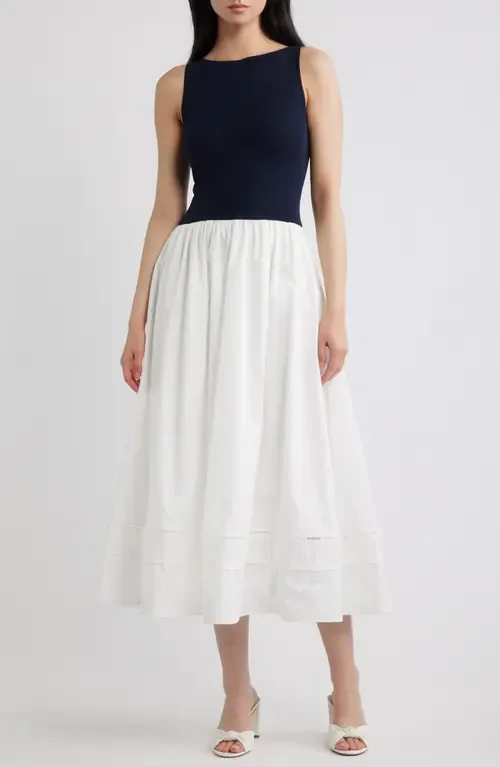 Mixed Media Lace Inset Midi Dress