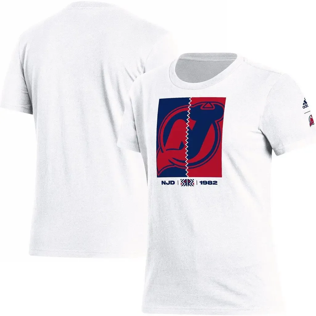 Adidas White New Jersey Devils Reverse Retro 2.0 Playmaker T-Shirt by adidas