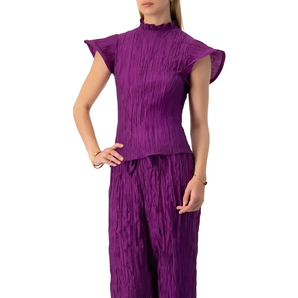 Straight Blouse with Ruffle Short Sleeves by IVONNE