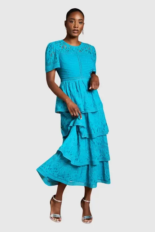 Tiered Lace Midi Dress by Coast