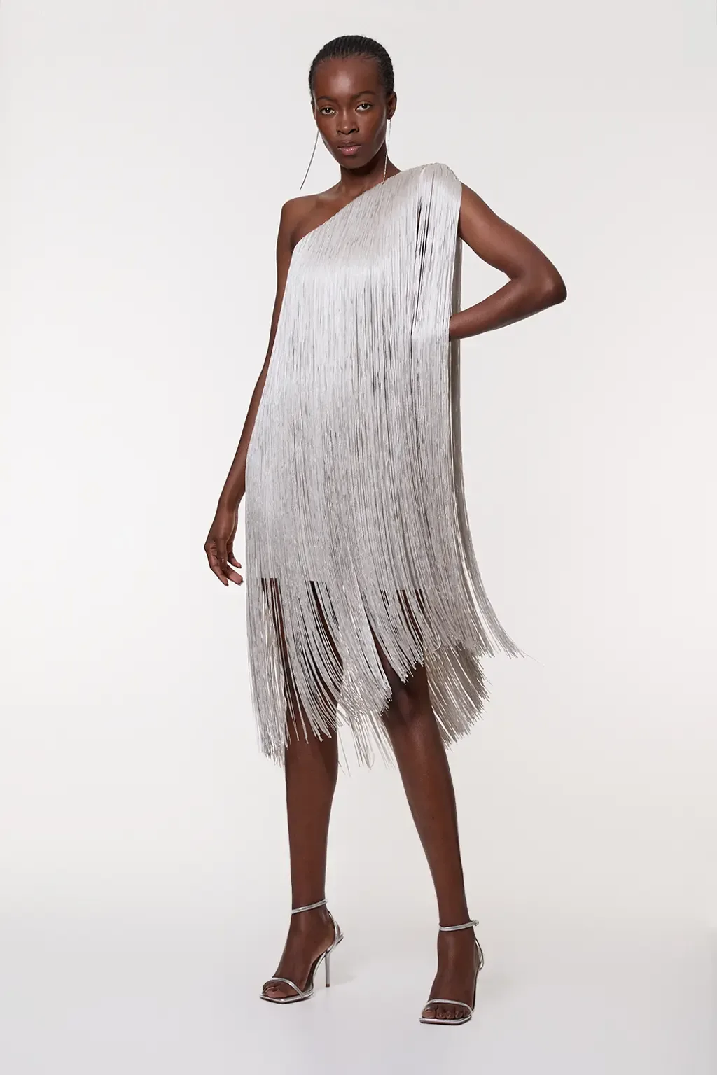 Asymmetric Draped Fringe Mini Dress