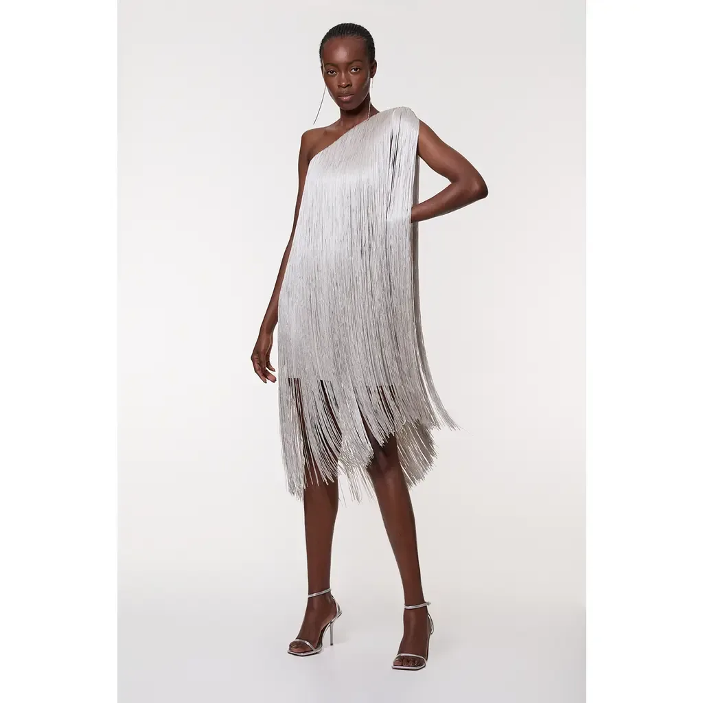 Asymmetric Draped Fringe Mini Dress by Karen Millen