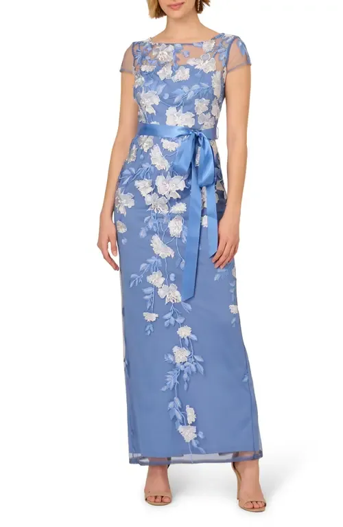 Floral Cascading Column Gown by Adrianna Papell