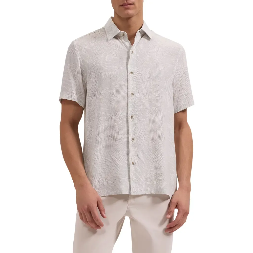 Vero Shaped Fit Microdot Short Sleeve Button-Up Shirt by Bugatchi