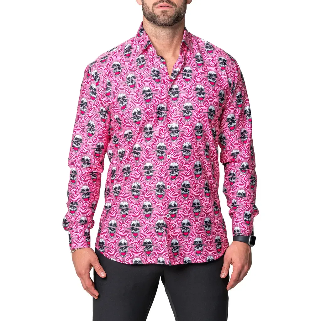 Fibonacci Skull Sonic Regular Fit Cotton Blend Button-Up Shirt by Maceoo