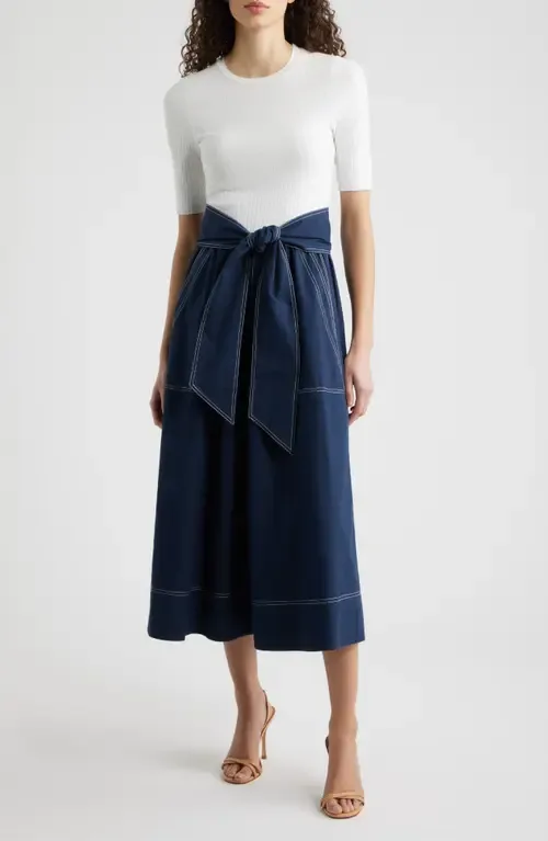 Mixed Media Tie Front Midi Dress by Vince Camuto