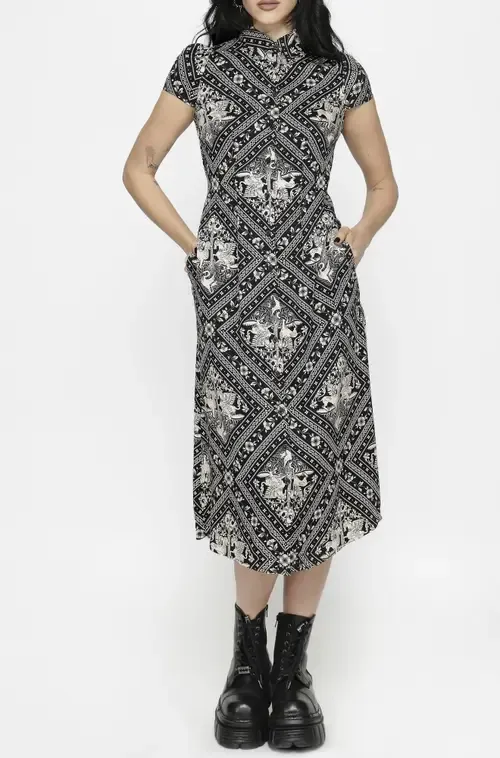 Hexweave Fitted Midi Shirt Dress by Disturbia