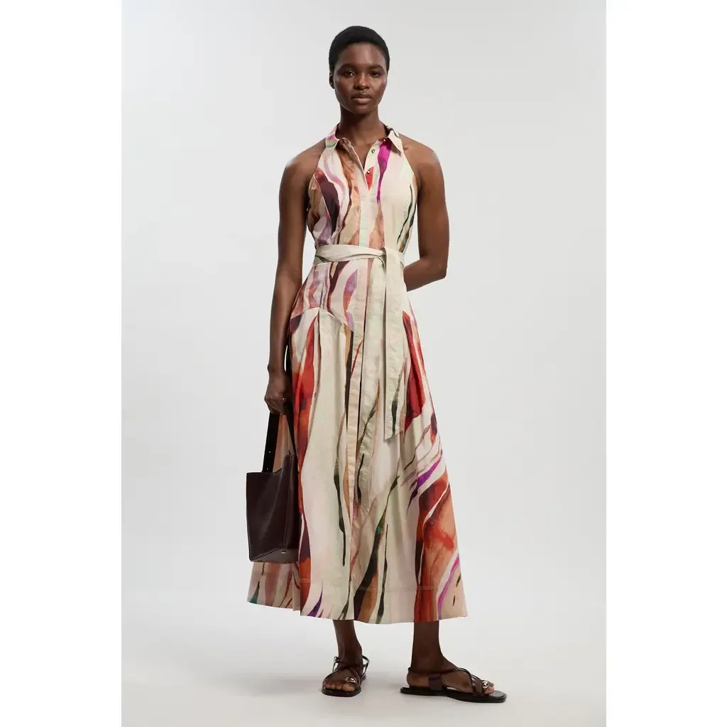 Marble Print Halter Midi Shirt Dress by Karen Millen