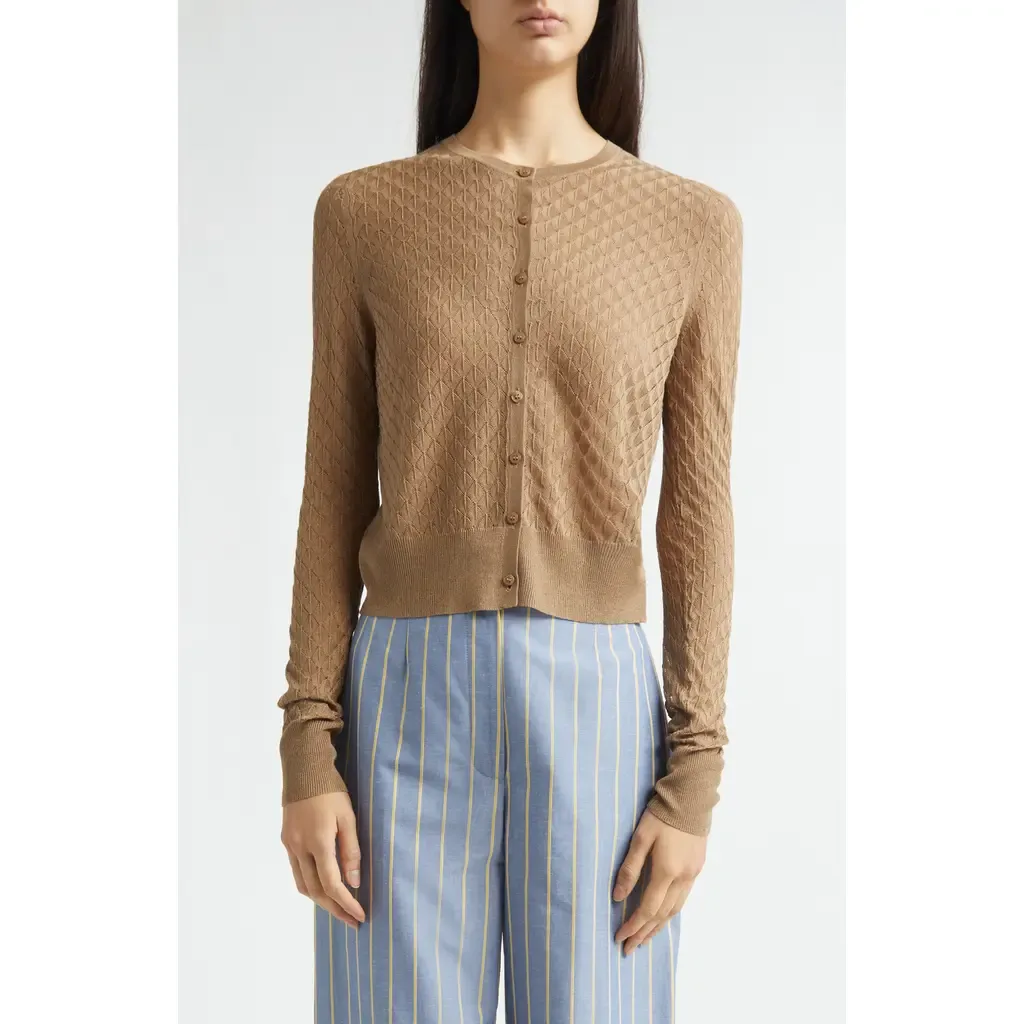 Crop Pointelle Cardigan by Lela Rose