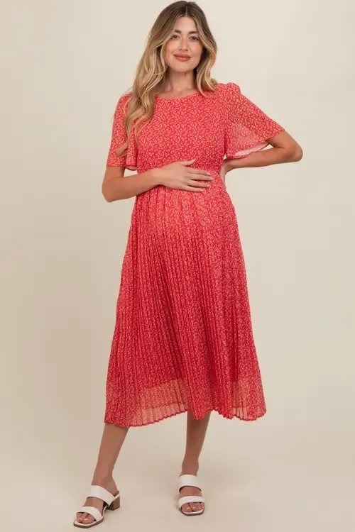Floral Pleated Midi Dress by PinkBlush