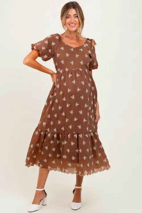 Floral Embroidered Tiered Midi Dress by PinkBlush