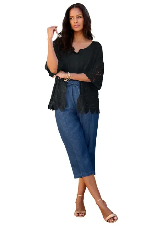 Scallop Trim Crochet Cardigan by Roaman's