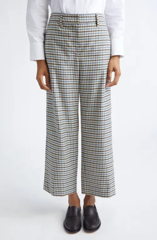 Michelle Check Wool & Cotton Wide Leg Ankle Pants by Max Mara