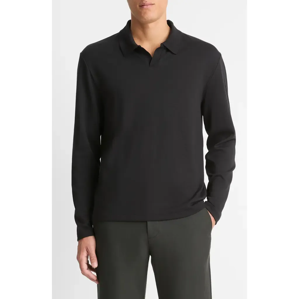 Milano Stitch Johnny Collar Long Sleeve Polo by Vince