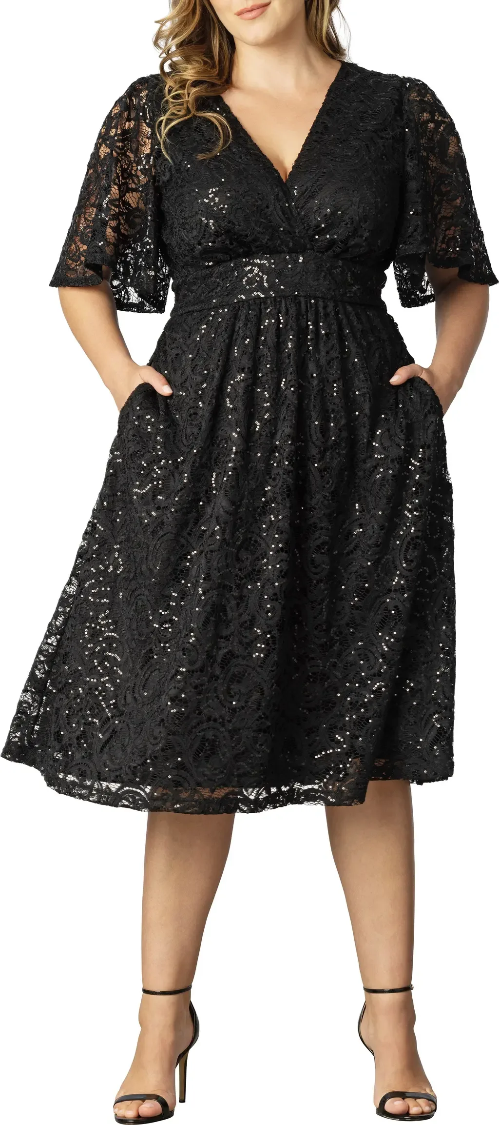 Starry Sequin Lace Fit & Flare Cocktail Dress