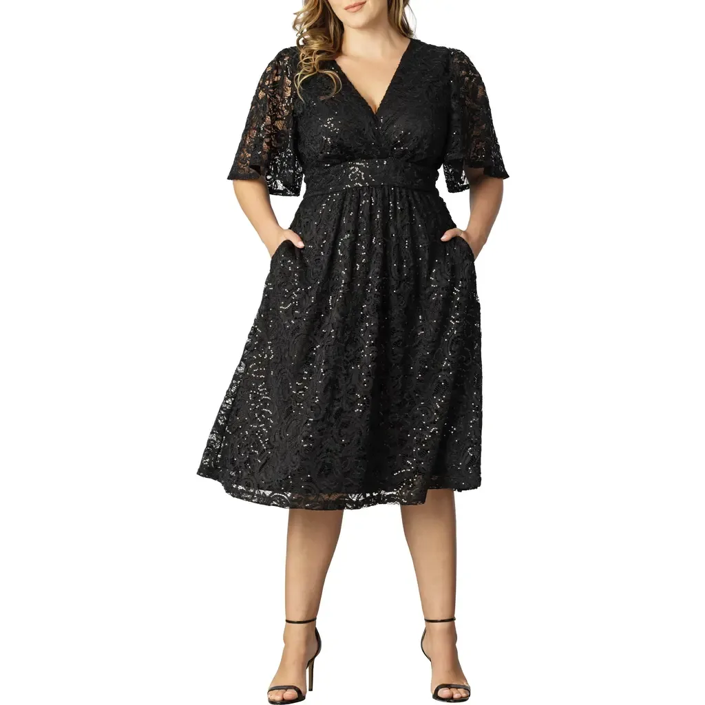 Starry Sequin Lace Fit & Flare Cocktail Dress by Kiyonna