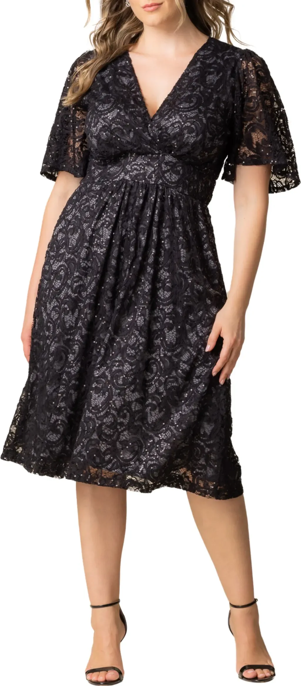 Starry Sequin Lace Fit & Flare Cocktail Dress