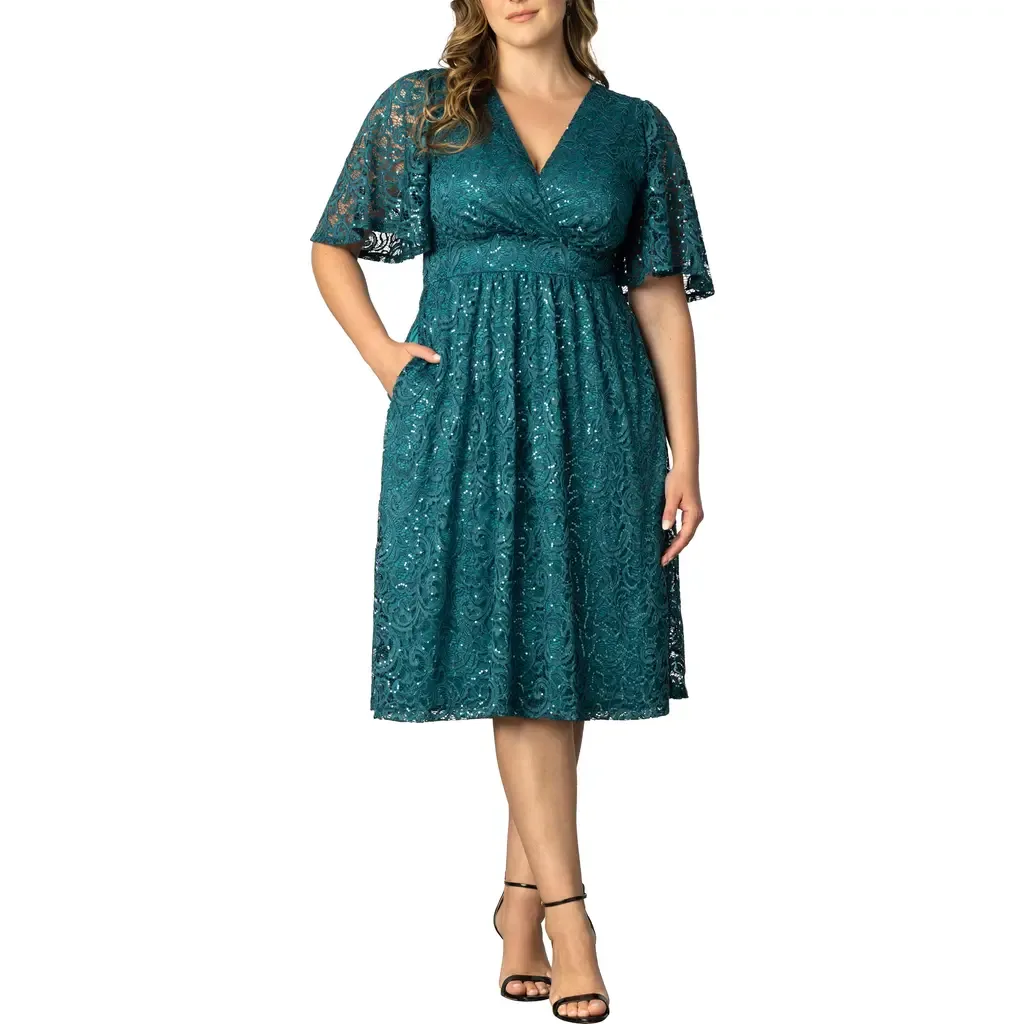 Starry Sequin Lace Fit & Flare Cocktail Dress