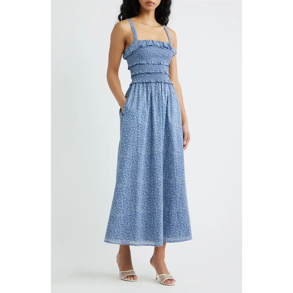 The Analiese Smocked Cotton Midi Nap Dress by Hill House Home