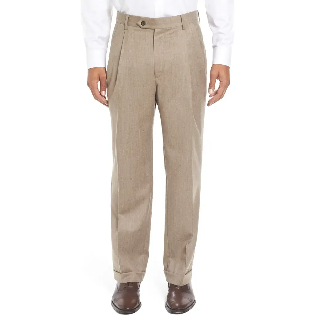 Lightweight Flannel Pleated Classic Fit Dress Trousers