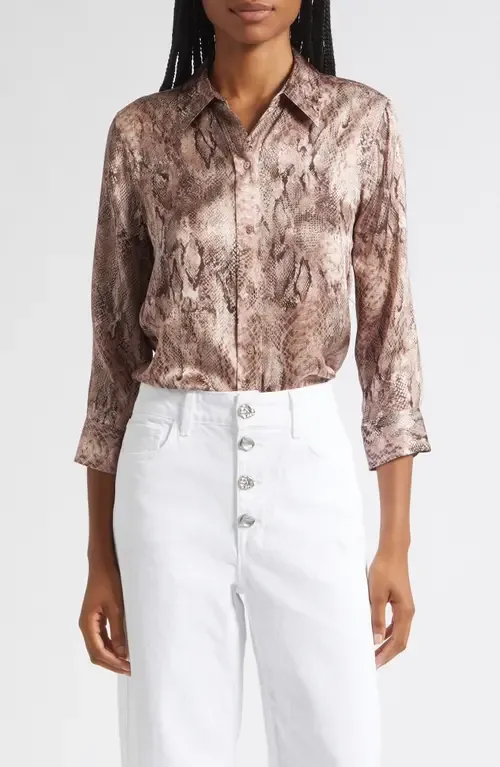 Dani Snake Print Silk Button-Up Top by L'AGENCE