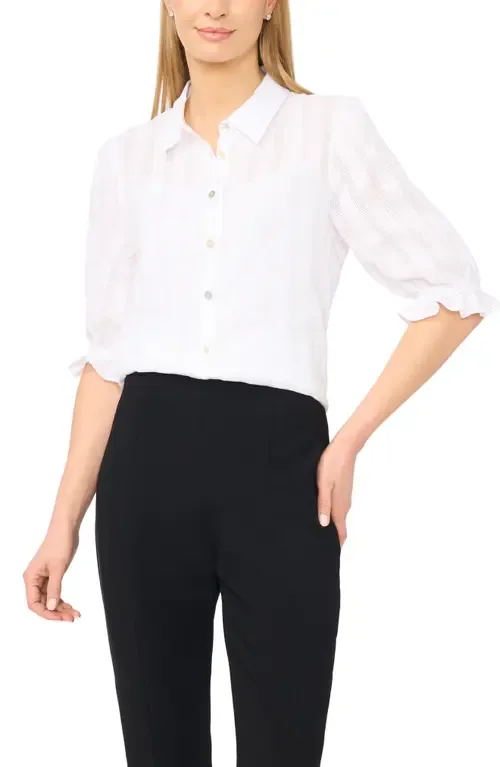 Sheer Stripe Puff Sleeve Button-Up Shirt by halogen(r)
