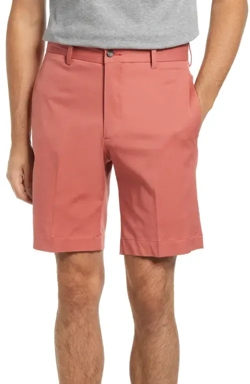 Khaki Flat Front Stretch Poplin Shorts