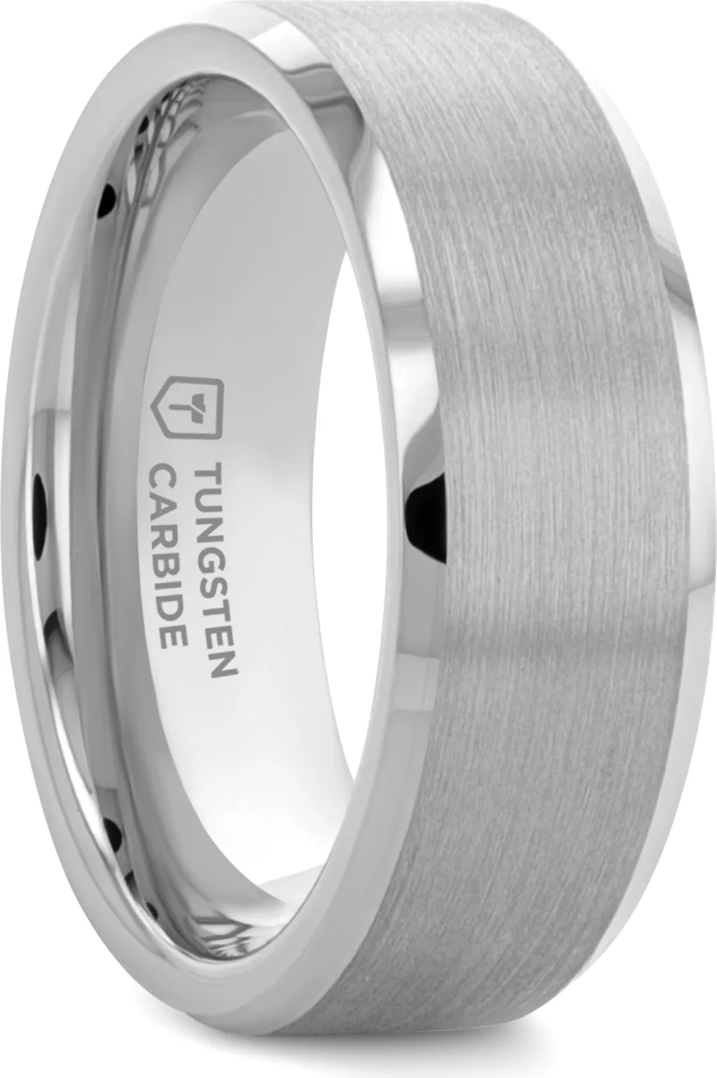 Sheffield Flat Beveled Tungsten Carbide Wedding Band Brushed Center Comfort Fit 12Mm by Larson Jewelers