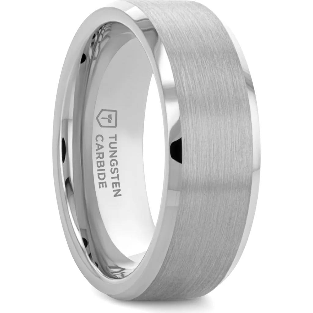 Sheffield Flat Beveled Tungsten Carbide Wedding Band Brushed Center Comfort Fit 12Mm by Larson Jewelers